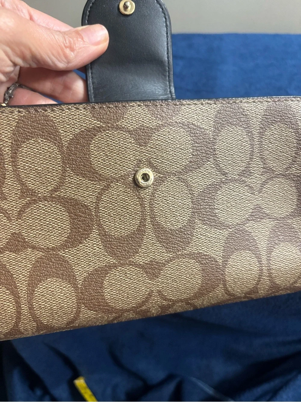 Coach Brown Monogram Continental Wallet with Black Snap